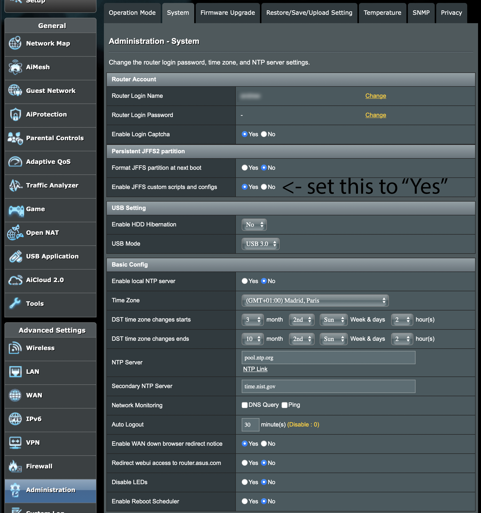 Enable JFFS custom scripts and configs